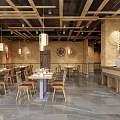 Traditional Chinese Restaurant Interior With Wooden Ceiling Hanging Lanterns Decorative Tables And Chairs