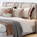 Modern Double Bed Design With Upholstered Headboard Multiple Pillows Nightstand And Table Lamp 3d model