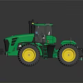 Green Tractor with Large Black Tires Yellow Rims and Spacious Cab on Dark Surface