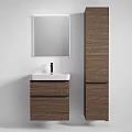 Modern Bathroom Washbasin With Wooden Cabinet Mirror Storage And White Basin