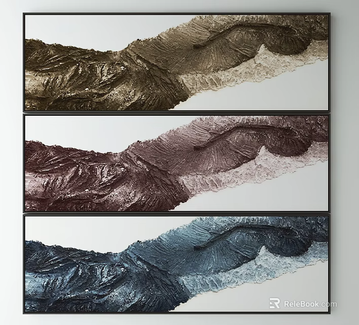 Modern Decorative Paintings With Wavy Texture In Brown Purple And Blue Tones 3d model 