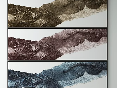 Modern Decorative Paintings With Wavy Texture In Brown Purple And Blue Tones 3d model