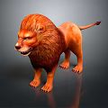 Orange Lion Model Featuring Realistic Mane In Standing Posture On Dark Background With Reflection 3d model