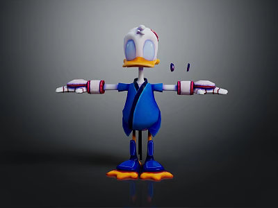 Cartoon Game Movie Character In Blue Outfit With White Head And Yellow Webbed Feet 3d model