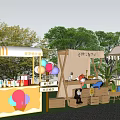 Outdoor Summer New Product Promotion Stalls With Colorful Balloons And Green Trees