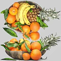 Fresh Assorted Fruits Bowl With Ripe Oranges Bananas And Pineapple Leaves