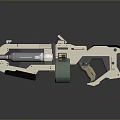 Futuristic Sci Fi Weapon With Beige And Green Mechanical Components Barrel Grip And Tactical Features