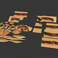 Assorted Orange Brown Sliced Block Items In Various Shapes With Texture