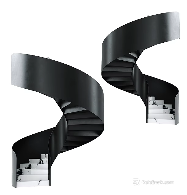 Modern Black Spiral Stairs With Sleek Design 3d model 