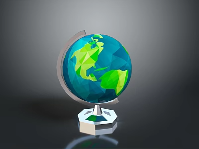 Modern Polygonal Globe Decorative Furniture With Silver Stand And Blue Green Surface Design 3d model