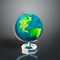Modern Polygonal Globe Decorative Furniture With Silver Stand And Blue Green Surface Design