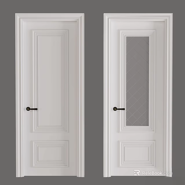 White Interior Hinged Doors With Solid And Glass Panels And Black Handles 3d model