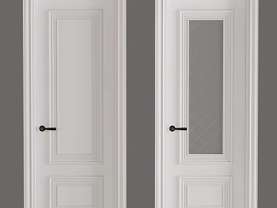 White Interior Hinged Doors With Solid And Glass Panels And Black Handles 3d model
