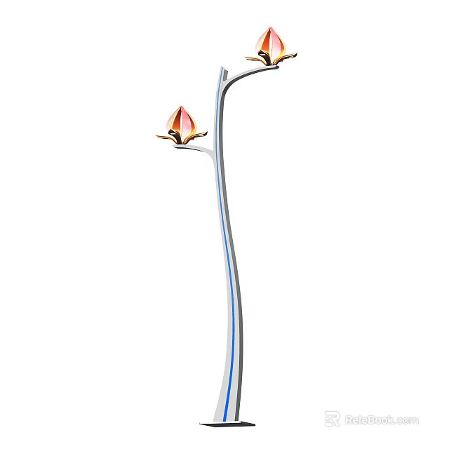 Modern Outdoor Light With Curved Pole And Flower Shaped Light Heads For Garden 3d model 