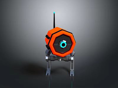 Orange Casing Robotic Creature With Eight Legs Top Antenna And Blue Center 3d model
