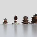 Ancient Chinese Architecture Models With Various Sizes Multi Layered Roofs And Traditional Eave Designs