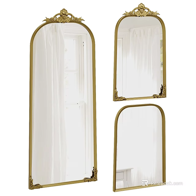 Three Gold Trimmed Arched Mirrors For Home Decor 3d model 