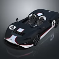 Black Open Top Sports Car With White Stripes Number 4 Sleek Modern Design