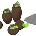 Decorative Ceramic Vessels with Succulent Plants and Natural Stones for Home Decor