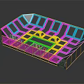Colorful Basketball Court Interior Layout With Multicolored Sections And Spectator Seats
