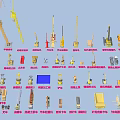 Assorted Functional Engineering Vehicles Featuring Cranes Forklifts and Trucks 3d model