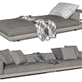 Modern Minimalist Sofa Set With Gray Upholstery Decorative Pillows And Cozy Blanket