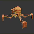 Shiny Gold And Red Mechanical Game Movie Character With Multiple Arms And Dark Background