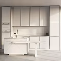 Modern Kitchen With Light Wood Cabinets Concrete Island Built In Oven And Under Cabinet Lighting