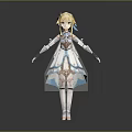 Game And Movie Character 3D Model With Blonde Hair Blue And White Dress And Ribbon
