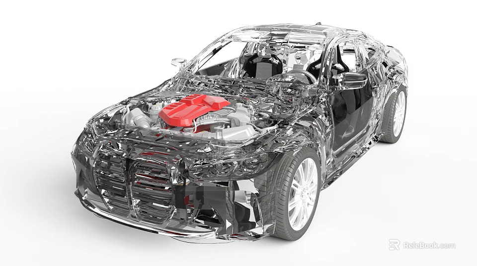 Transparent Car Model Featuring Red Engine And Detailed Internal Structure 3d model 