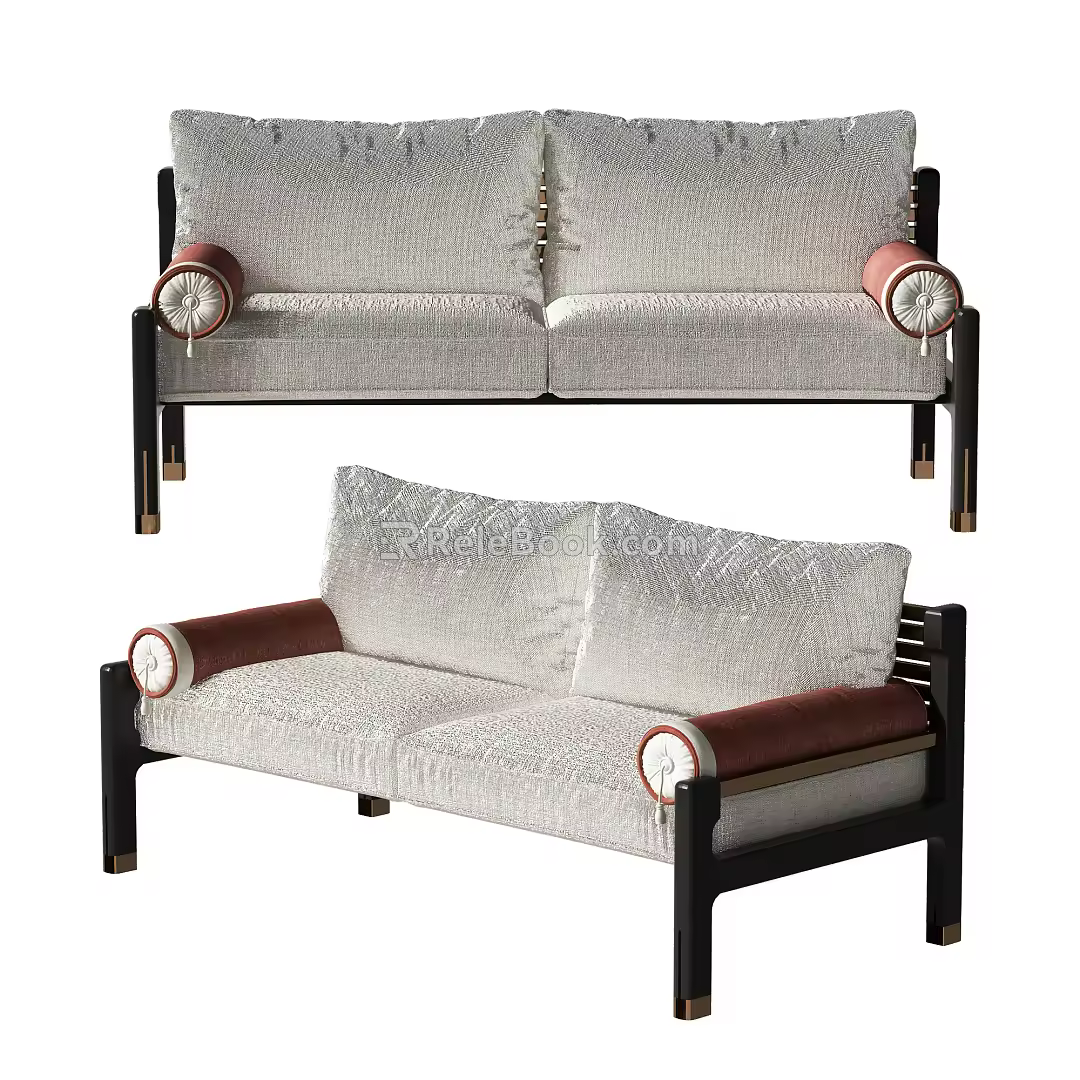 New Chinese-style double sofa 3d model
