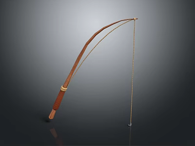 Classic Brown Wooden Bow Featuring Leather Grip and Curved Design for Home Use 3d model