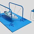 Interactive VR Experience Setup with Blue Frames and Star Patterned Board 3d model