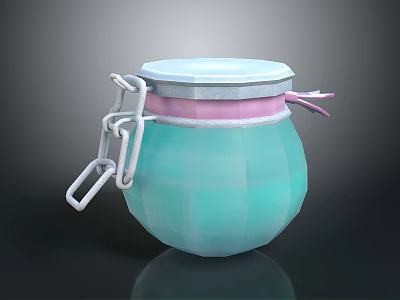 Decorative Blue Ceramic Jar With White Metal Clasp Pink Ribbon And White Lid 3d model