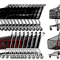Multiple Shopping Carts With Metal Frames Red Accents And Wheels In Various Angles 3d model