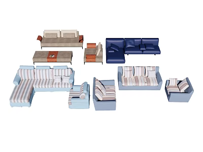Modern Sofa Set Collection With Sectional Loveseat Armchair And Color Options 3d model