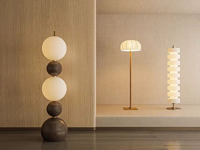 Modern Floor Lamps With Layered Sphere Petal Shade And Stacked Cube Designs For Living Room 3d model