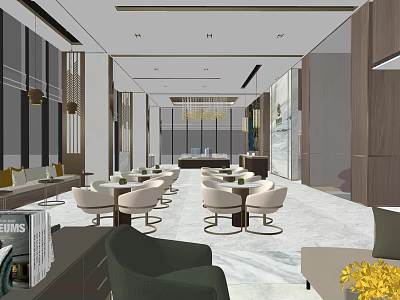 Modern Property Sales Office Interior With Lounge Area And Stylish Furniture Setup 3d model