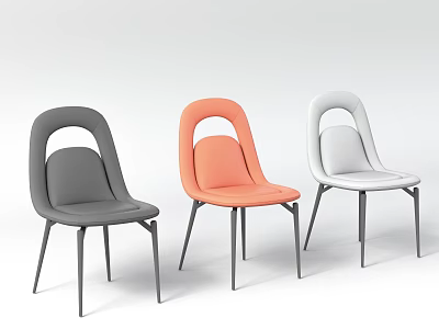Modern Stylish Dining Chairs With Curved Backrest And Metal Legs In Gray Orange And White 3d model