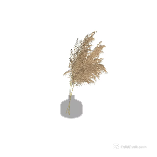 Gray Simple Vase With Dried Pampas Grass For Modern Home Decor 3d model