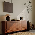 Natural Console Cabinet Sideboard Interior With Plant Lamp Fruit Tray And Vase Decor