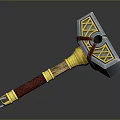 Silver Metal Head Hammer With Red Yellow Wrapped Handle And Geometric Patterns