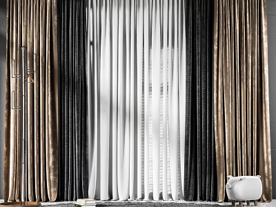 Luxurious Textured Curtains in Golden Black and White for Elegant Home Decor 3d model