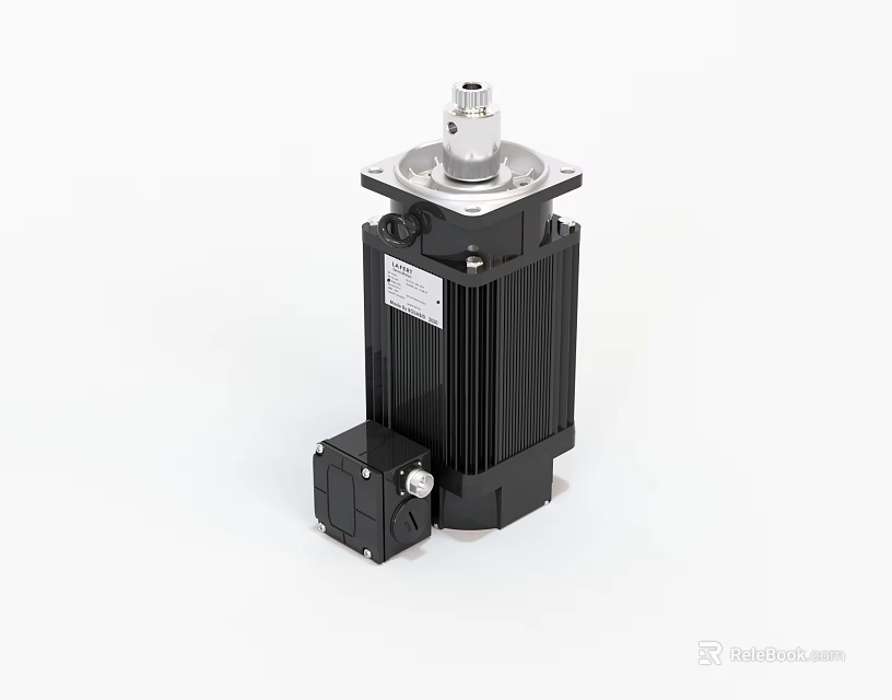 Industrial Servo Motor Equipment With Black Body And Silver Top Components 3d model 