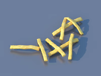 Freshly Cooked Golden Crispy French Fries Scattered On Gray Background 3d model