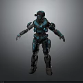 Sci Fi Mech Warrior With Blue Black Armor Full Body 3D Model Standing Pose 3d model