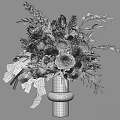 Colorful Mixed Flowers Arrangement In Black Vase With Gold Base And Green Leaves Ferns