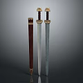Traditional Decorative Swords With Red Hilt Silver Blades And Golden Accents