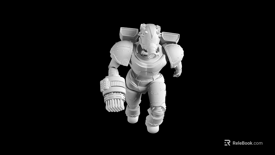 Intricate Mechanical Armor Sculpture with 3D Design and White Material Standing Pose 3d model