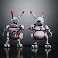 Two White And Red Robot Rabbits As Robotic Characters And Bionic Creatures With Mechanical Design 3d model